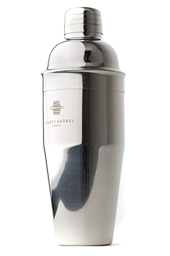 Rusty Barrel Mayfair Silver Cocktail Shaker - Large 750ml Manhattan Style Stainless Steel Shaker - Presented in a Gift Box (UK Brand)