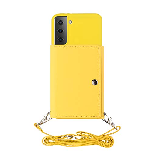 Shinyzone Lanyard Phone Case for Samsung Galaxy S21 Plus,Crossbody Wallet Case with Strap for Women,PU Leather Flip Cover with Credit Card Holder Silicone Gel Soft Back Case,Yellow