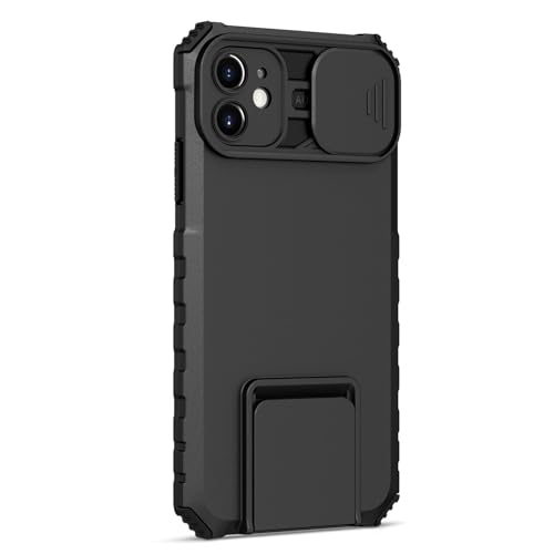 Image of ShieldTech Back Cover Case for Apple iPhone 11 | Sliding Camera Shield | Stereoscopic Stand | Shockproof 360 Protection | PC + TPU Hybrid Mobile Phone Case Cover for iPhone 11 | Black