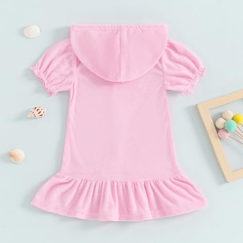 Image of Girls Swim Cover Up Kids Short Sleeve Swimsuit Coverups Terry Zip-Up Hoodies Beach Dress Ruffle Bathing Suit Wraps