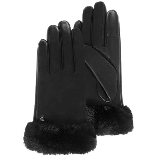 Isotoner Gants femme tactiles en cuir d'agneau pleine fleur - doublés chaud, 6.5=XS, noir