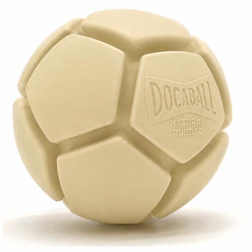 M2 Pet Products Docaball Natural Rubber Dog Ball with Patented Safety Channels for Safer Fetch, Medium Size Ball, Fits Medium Ball Throwers, Cream