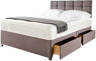 DivanBedsDeals 5ft King Size Grey Linen Look Divan Bed With Memory Foam Mattress And Matching Headboard - 2 Free Storage Drawers Available (drawers Will Be On Same Side) (2021)