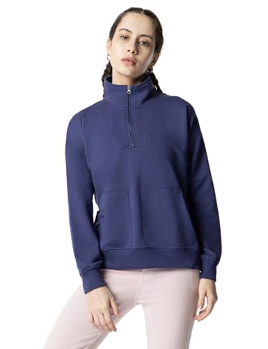 Image of FYLTR Women's Casual Stand Collar Sweatshirt with Drop Shoulder & Boxy Fit - Zip Closure | Utility Pockets | Rib Hem & Cuff | Sweatshirts for Women | Casualwear