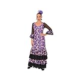 Vestido Flamenco Mujer con Volantes - Traje de Feria o Sevillanas con Mangas de Encaje y Estampado Floral (FR/ES, Letras, M, Regular, Regular, Lila Negro)