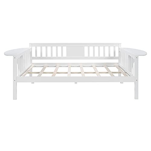 Full Daybed, Wood Day Bed Frame For Kids Adults Full Size Sofa Bed For Bedroom, Living Room, White #TOP2