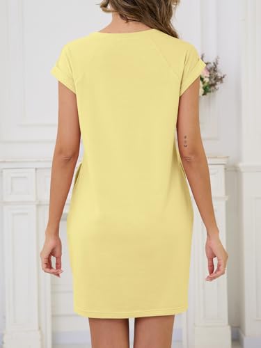 Image of UNCLECAT Womens T Shirt Midi Dresses Summer Cap Sleeve Crewneck Loose Fit Casual Dress with Pockets