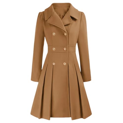 Women's Long Sleeve Double Breasted Coat Above Knee Pleated Lapel