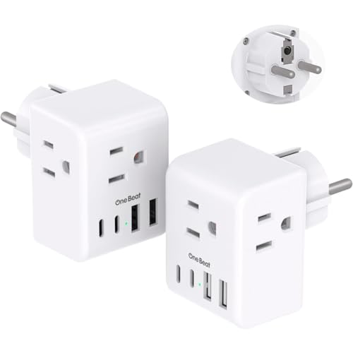 Image of 2 Pack Germany France Travel Plug Adapter, Type E /F Power Plug Adapter | 3 Outlets 4 USB Charging Ports(2 USB C), 7-in-1 Travel Essentials US to Europe France Germany South Korea Netherlands Spain