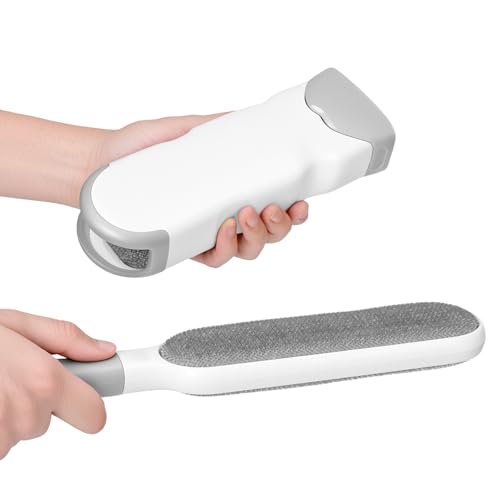 QWORK® Fusselbürste Tierhaare Set - Verstärkter Reinigungskraft, Doppelseitige, Wiederverwendbare - für Sofa/Bett/Kleidung/Reise