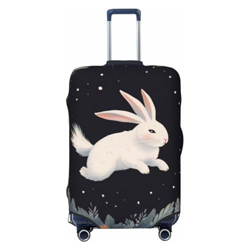 Cute White Rabbit Print Luggage Suitcase Covers Elastic Washable Luggage Protector Luggage Covers For Suitcase