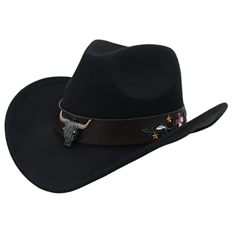 Jokejojack Western Cowboy Hat Cotton Outdoor Wide Brim Hat with Belt for Women Men, Black, One size Cover