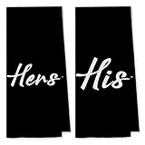 DIBOR Love Quote His And Hers Bath Towels,Love Decorative Absorbent Drying Cloth Hand Towels Tea Towels Dishcloth For Bathroom Kitchen,Funny Couples Wedding Anniversary Valentine Gifts(Black,Set of 2)