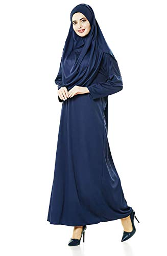 EDUS Women Abaya with Prayer Rug, Muslim Prayer Clothes for Women, Islamic Clothes Farasha, Long Muslim Dresses Hijab Bonnet, Navy Blue, X-Small - Image 2