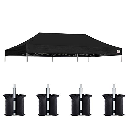 Image of Eurmax USA 10x20 Pop Up Canopy Replacement Top,Universal Instant Canopy Cover ONLY,Heavy Duty UPF 50+ UV Protection,Water & Wind Resistant Tarp,30+ Colors Available,Bonus 4 Sand Bags (Black)
