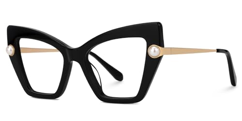 Image of Zeelool Cat Eye Glasses Stylish Pearl Eyewear for Women Blue Light Blocking Glasses Anti Eyestrain Glasses Tilana ZJGX316234 Black