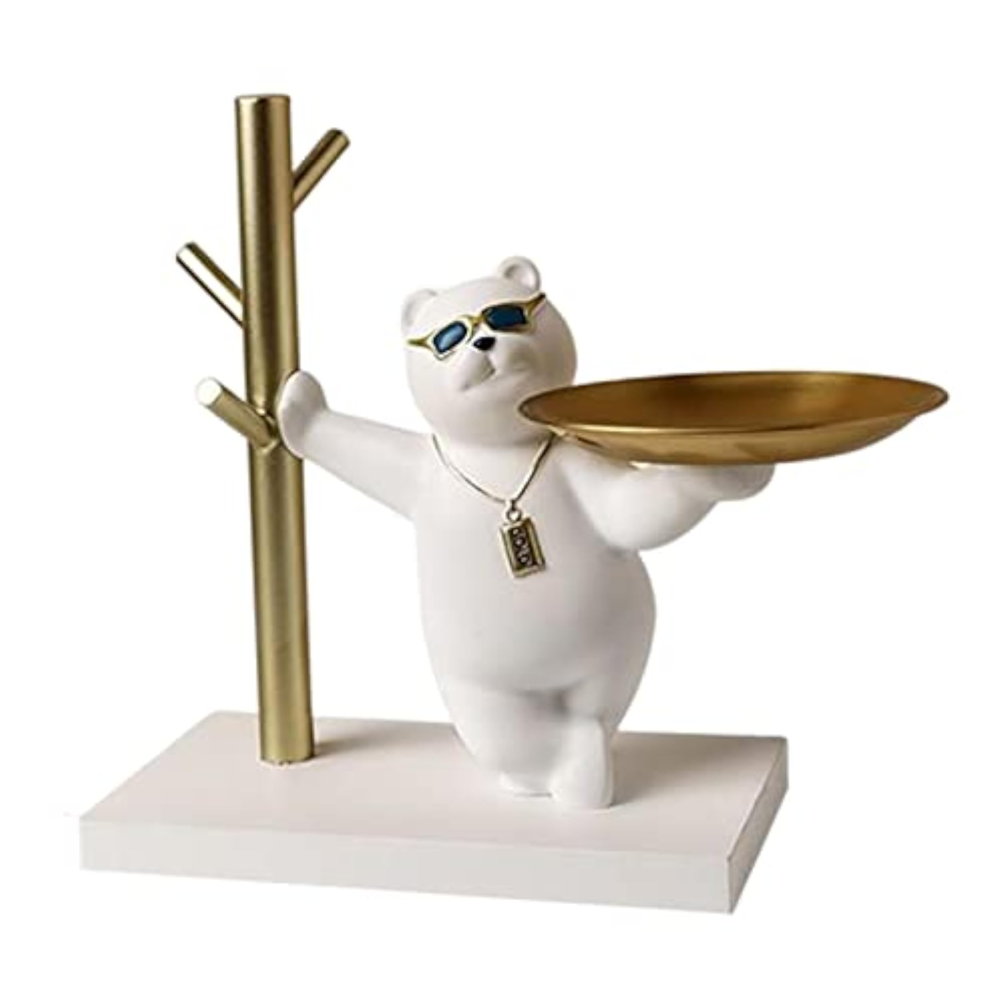 Nordic Bear Storage Tray Key Holder, Resin Bear Statue for Home Decor