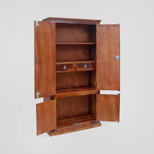 Image of Solid Sheesham Wood Diamond Cut 4 Door Almirah /Wardrobe /Cabinet with Storage of 4 Shelves and 2 Drawers, Pre-Assembled (Natural Honey Finish) (Honey) (F-Hony)