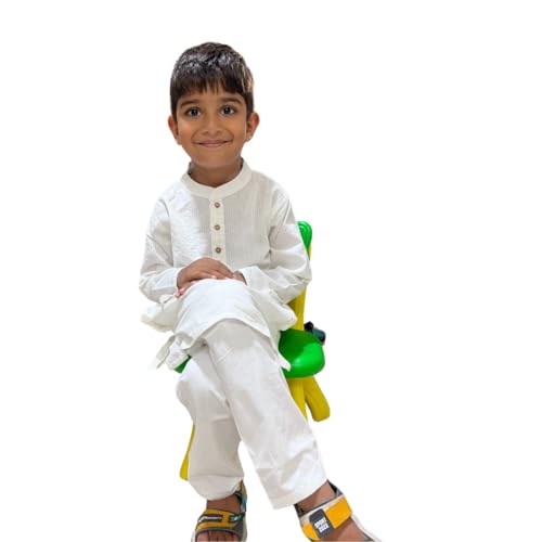 Image of Boys Pure Cotton Kurta Pyjama Set Round Collar Full Sleeve Ethnic Elegance for Festivals | Comfortable Traditional Pure cotton kurta pyjama for Kids