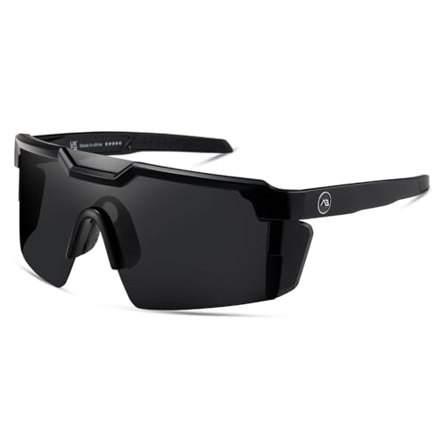 kimorn Polarized Sports Sunglasses for Men, Warp Around Goggles Sun Glasses with UV400 Protection for Driving Fishing (Black/Grey)