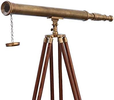 Antik Messing Teleskop mit Holzboden stehend Harbor Master Teleskop Ständer Maritim Teleskop mit Holzstativ 39 (Zoll) – Bild 3