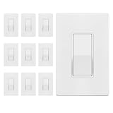 TG Matte White Light Switch with Screwless Wall Plate, Decorator Paddle Rocker Wall Switch, Single Pole, Grounding Screw, Residential Grade, 15A 120V/277V, UL Listed, LS-D115-MWSP10P (10 Pack)