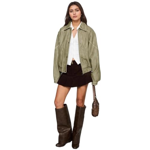 Veste en simili cuir boutonnée col tailleur pour l'automne
