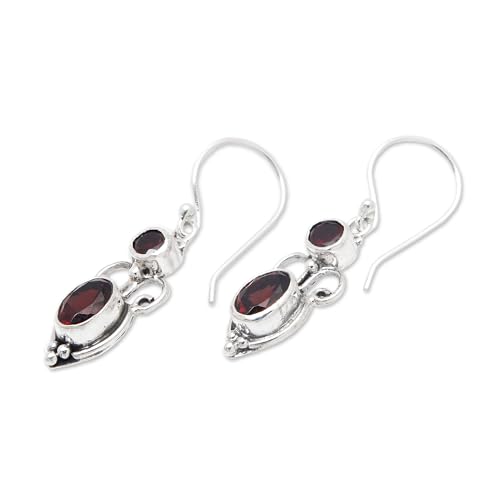NOVICA Artisan Handcrafted Garnet Dangle | .925 Sterling Silver Garnet Dangle Earrings | Birthstone Dangle Earring | Crown Dangle Earring | Handmade Dangle Earring | Indonesia Themed3
