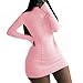 TINYHI Front Zipper Bodycon Dress Outfits Long Sleeve Mini Club Pink,L