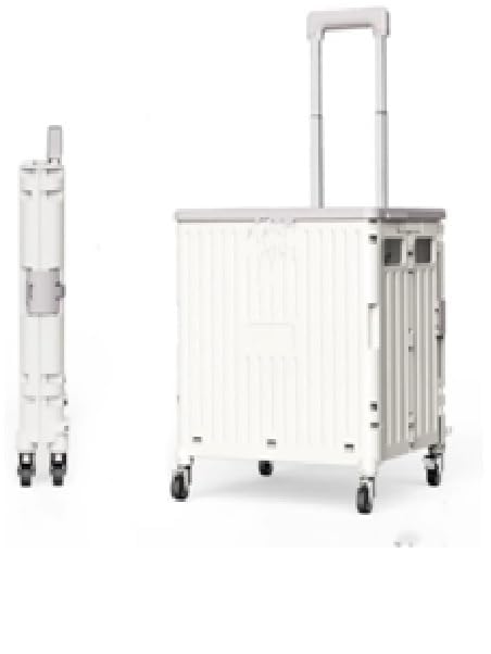 Vroxy 4 Wheel Rolling Collapsible Trolley Handcart Foldable Utility Cart Durable Heavy Duty Plastic Folding Utility Cart Plastic Telescoping Handle Trolley (Small) (Small)