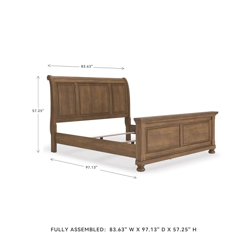 Image of Signature Design by Ashley Traditional Wood King Sleigh Bed Frame | Poplar solids, Pine veneer and engineered wood, Laminated support rails, King size sleigh bed, Glarrison Series