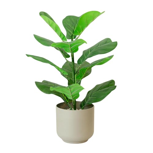 365 Blooming Decor 16 inch Faux Fiddle Leaf Fig in Minimalistic Pot with River Stone, Luxury...