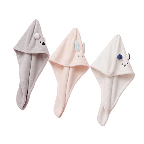 AUTSUPPL 3pcs Fast Drying Hair Cap Towel Turban for Wet Hair Cartoon Style Hair Dry Wraps