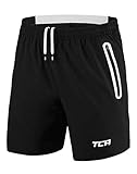 TCA Herren Elite Tech Leichte Lauf, Gym oder Trainings Shorts mit Reißverschlusstaschen - Schwarz/Weiß, M