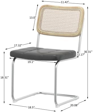 Miniatura 3 de Edloe Finch Silla de comedor de cuero con esponja de alta densidad, silla de ratán para comedor, sala de estar, dormitorio (gris)