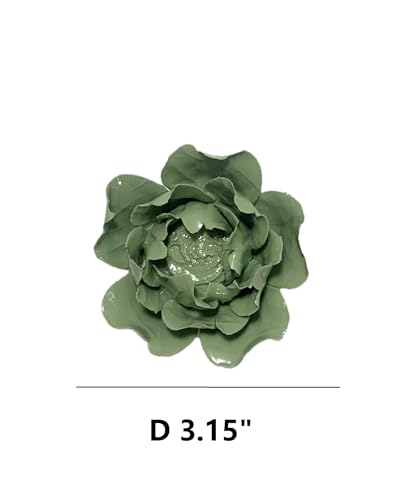 Image of Ceramic Flower Wall Art Decor, Artificial Flower Wall Sculpture,Handmade Ceramic Flowers for Home,Hallway,Living Room, Kitchen,Bathroom (Dark Green,Peony Flower Bud, 3.54 inch)
