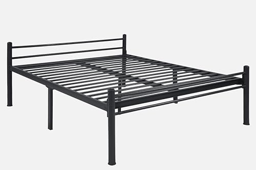 Image of Nivo Metal Queen Size Bed Without Storage | Wrought Iron Double Bed with Headboard & Footboard | Sturdy Powder Coated Platform Bed Queen Size Cot for BedroomLivingRoom Black (75x60)
