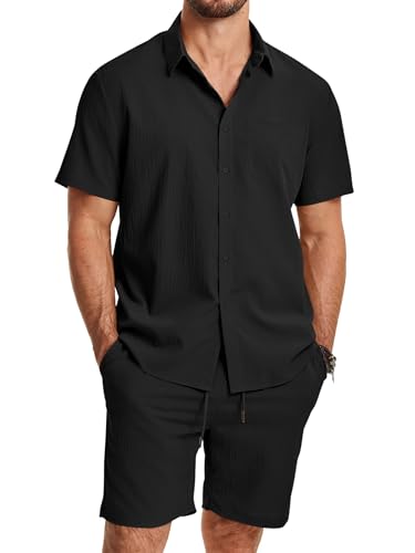 JMIERR 2 Piece Set for Men Button Up 2026 Drawstring Summer Vacation...