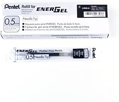 Pentel Refill Ink for EnerGel Liquid Gel Pen, 0.5mm, Needle Tip, Black Ink, Box of 12 (LRN5-A-12)