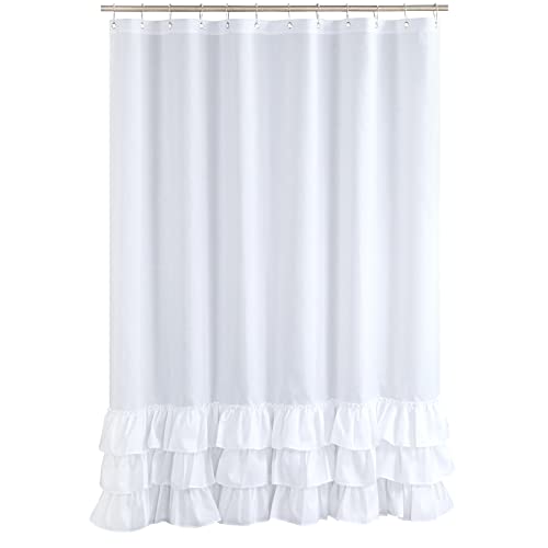 Mvsuta Ruffled White Modern Polyester Fabric Shower Curtain,Waterproof Decoratived Farmhouse Solid Cloth Bathroom Curtains,Extra Large 78" W X 84" H #TOP5