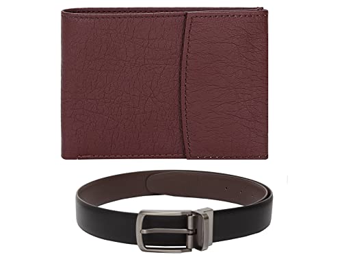 Image of Amicraft Faux Leather Men's Wallet & Belt Combo Set Black Brown Reversible Gift set