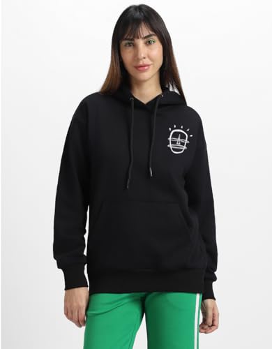 Image of JUNEBERRY Cotton Fleece Regular Fit Hooded Sweatshirt Lastest Back Graphic Printed Winter Hoodies for Women (Available in Colors: Black, SOYA Bean, Orange, Marshmellow, White & Lilac)