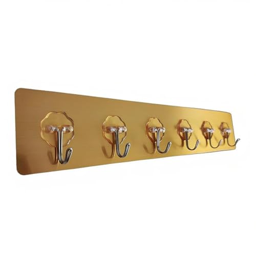 LINEAR Golden Wall Hook for Hanging | Adhesive Wall Hook Rack | Kitchen Organizer Hooks for Wall | Door Hooks Rail for Hanging Keys,Clothes,Towel, No-Drill Installation, 6 Hooks