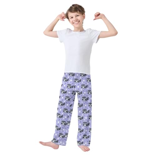 Raccoon Starry Star Boys Long Pants Soft Trousers Elastic Waist Kids Lounge Bottoms with Pockets S-XL2
