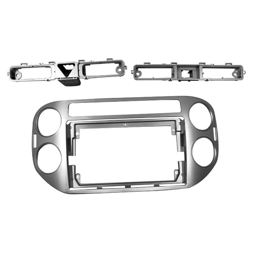 Navigation Panel Adattatore per montaggio audio solo per cornice DVD per auto 2DIN, pannello cruscotto da 9 pollici, adatto per Tiguan 2010-17, lettore radio doppio(Silver)