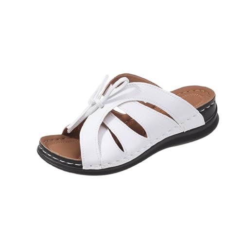 Womens Orthopedic Sandals Wide Width Comfortable Insole Vamp Bowknot Crossbands Women's Wedge Sandals Open Toe Fishmouth Hollow Out Wedge Slippers Low Heel Beach Trendy Wedding Going Out Slippers