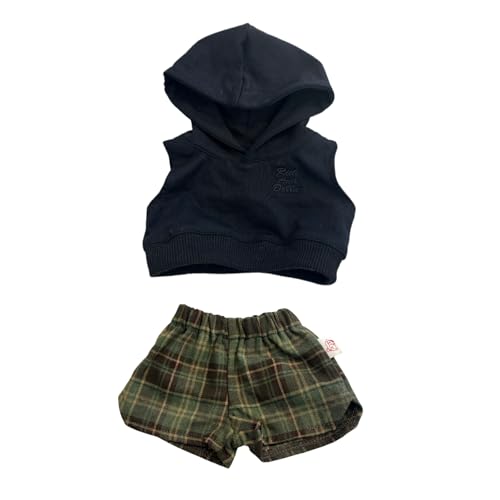 LICHADUOLE 18-20"/47cm Teddy Bear Outfit, Huge Bumblybear 47cm Bartholomew Bear Black Sleeveless Hoodie Plaid Shorts 2-Piece Set (NO Doll)