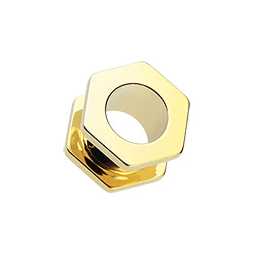 Gold Pvd Hexa Bolt Screw-Fit Ear Gauge Tunnel Wildklass Plug (0 Ga (8Mm)) #TOP27