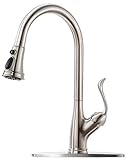 APPASO Single Handle Pull Down Kitchen Faucet with Sprayer, Stainless Steel Brushed Nickel High Arc Single Hole Pull Out Spray Head Kitchen Sink Faucet with Escutcheon