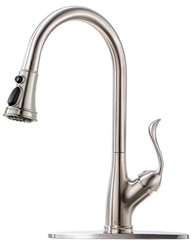 APPASO Single Handle Pull Down Kitchen Faucet with Sprayer, Stainless Steel Brushed Nickel